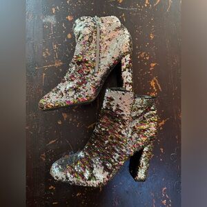 Sequin heel ankle boot booties